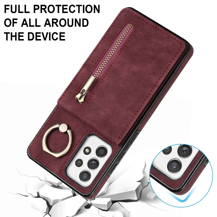 For Samsung Galaxy A52 5G Retro Ring and Zipper RFID Card Slot Phone Case