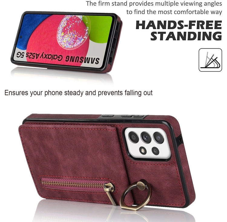 For Samsung Galaxy A52 5G Retro Ring and Zipper RFID Card Slot Phone Case
