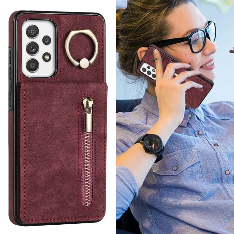 For Samsung Galaxy A52 5G Retro Ring and Zipper RFID Card Slot Phone Case