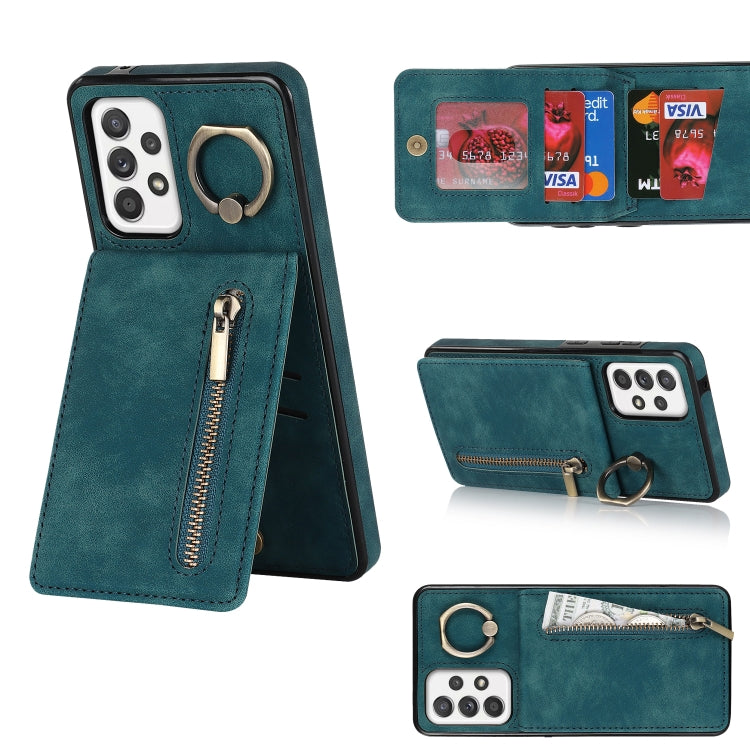For Samsung Galaxy A52 5G Retro Ring and Zipper RFID Card Slot Phone Case