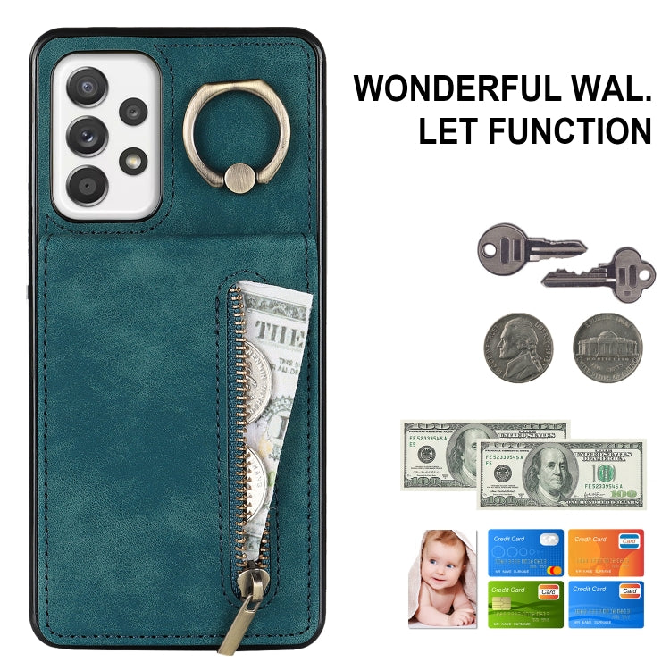 For Samsung Galaxy A52 5G Retro Ring and Zipper RFID Card Slot Phone Case