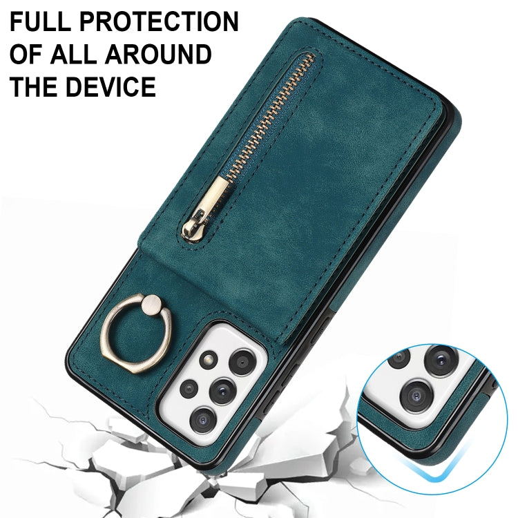 For Samsung Galaxy A52 5G Retro Ring and Zipper RFID Card Slot Phone Case