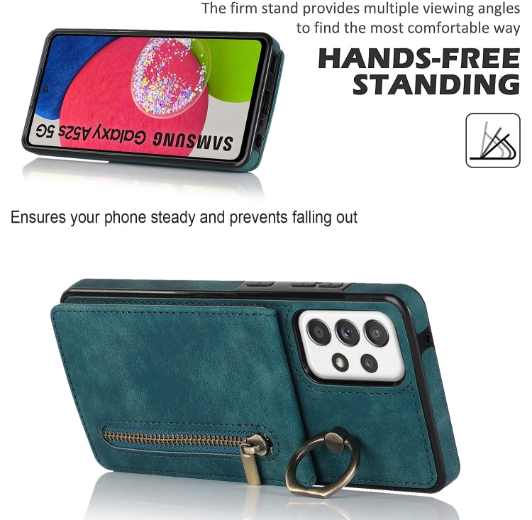 For Samsung Galaxy A52 5G Retro Ring and Zipper RFID Card Slot Phone Case