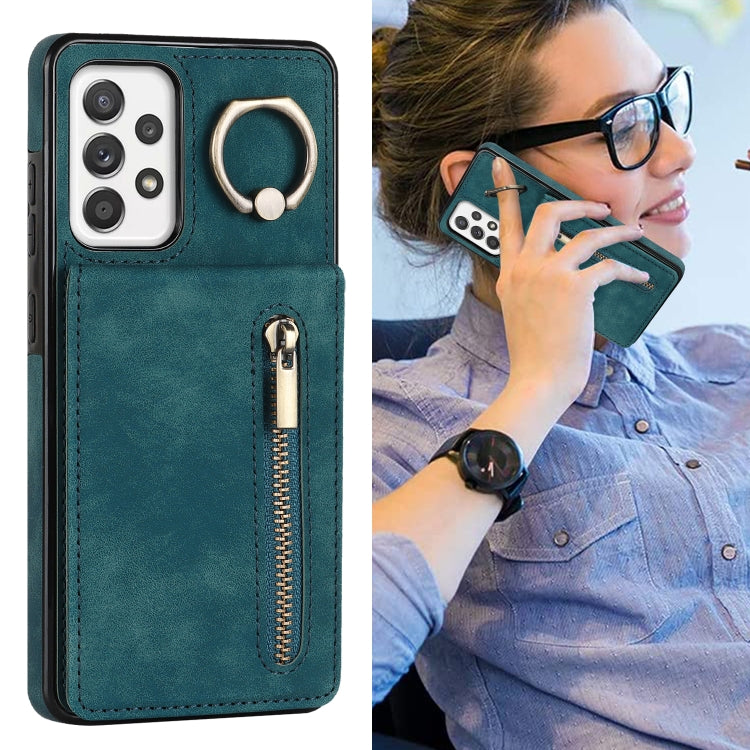 For Samsung Galaxy A52 5G Retro Ring and Zipper RFID Card Slot Phone Case