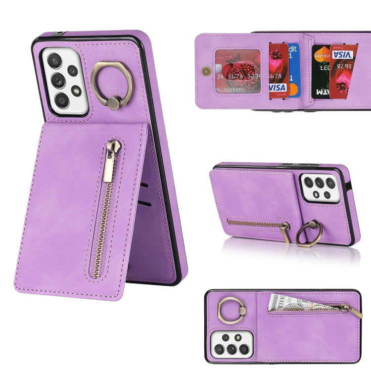 For Samsung Galaxy A52 5G Retro Ring and Zipper RFID Card Slot Phone Case
