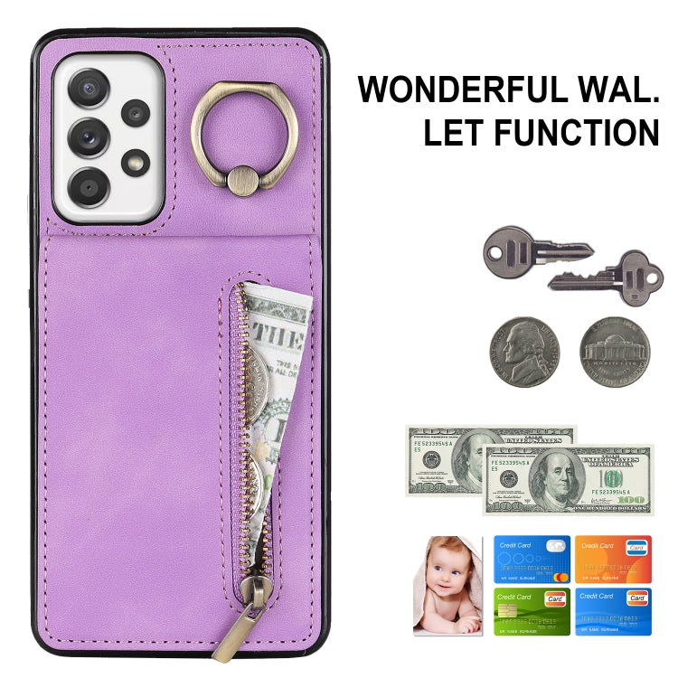 For Samsung Galaxy A52 5G Retro Ring and Zipper RFID Card Slot Phone Case