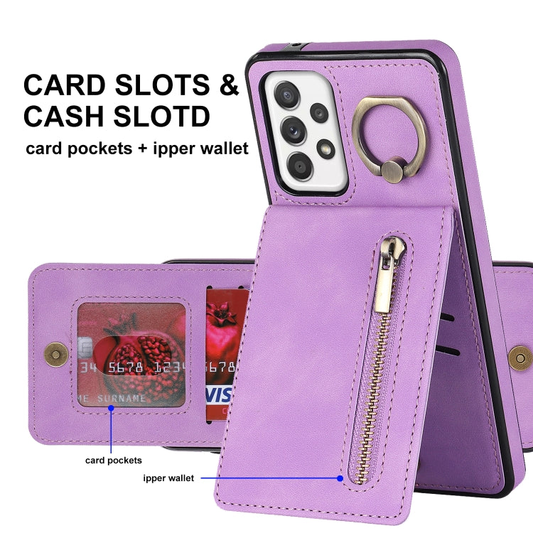 For Samsung Galaxy A52 5G Retro Ring and Zipper RFID Card Slot Phone Case