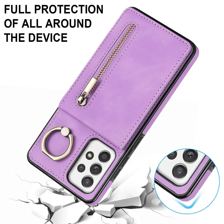 For Samsung Galaxy A52 5G Retro Ring and Zipper RFID Card Slot Phone Case