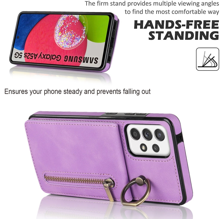 For Samsung Galaxy A52 5G Retro Ring and Zipper RFID Card Slot Phone Case