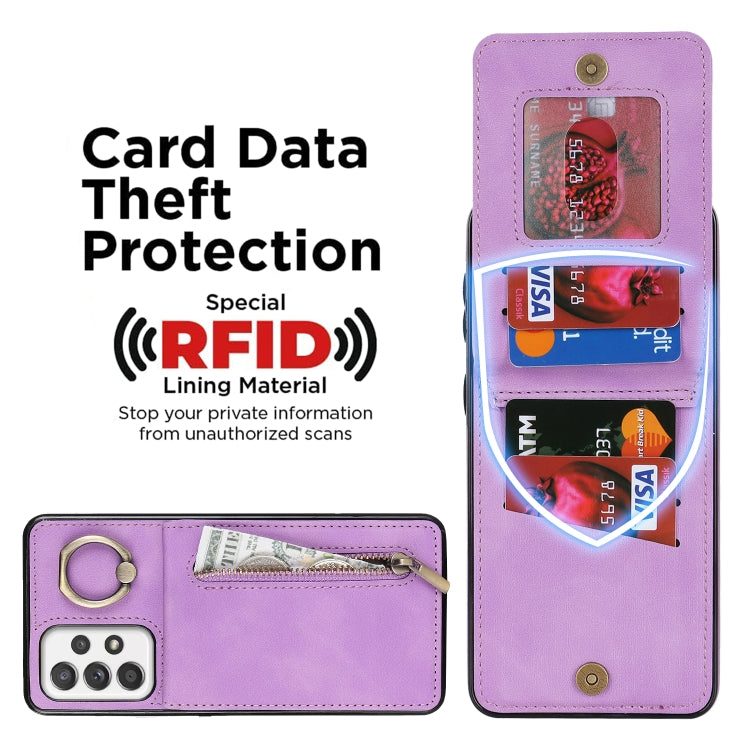 For Samsung Galaxy A52 5G Retro Ring and Zipper RFID Card Slot Phone Case