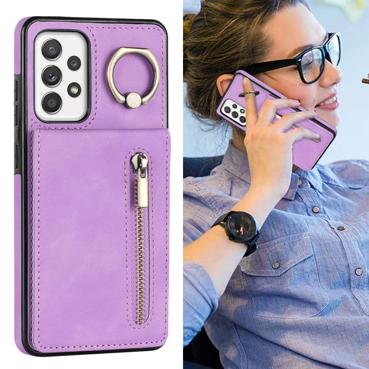 For Samsung Galaxy A52 5G Retro Ring and Zipper RFID Card Slot Phone Case