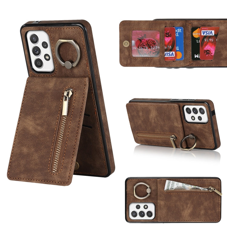 For Samsung Galaxy A52 5G Retro Ring and Zipper RFID Card Slot Phone Case