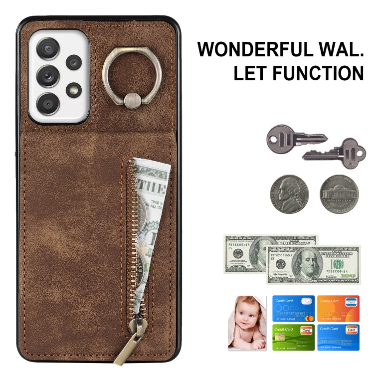 For Samsung Galaxy A52 5G Retro Ring and Zipper RFID Card Slot Phone Case