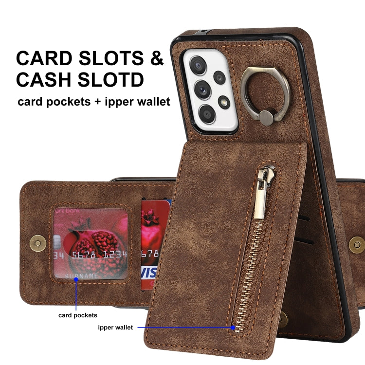 For Samsung Galaxy A52 5G Retro Ring and Zipper RFID Card Slot Phone Case