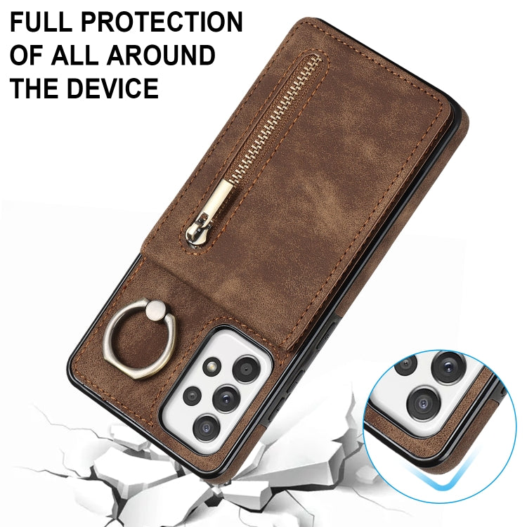 For Samsung Galaxy A52 5G Retro Ring and Zipper RFID Card Slot Phone Case