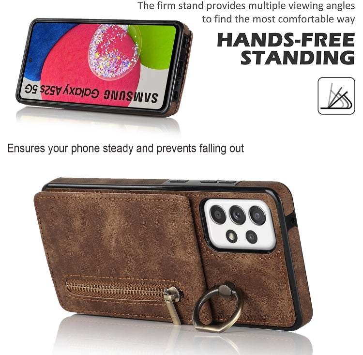 For Samsung Galaxy A52 5G Retro Ring and Zipper RFID Card Slot Phone Case