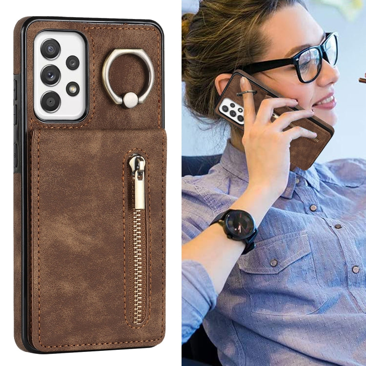 For Samsung Galaxy A52 5G Retro Ring and Zipper RFID Card Slot Phone Case
