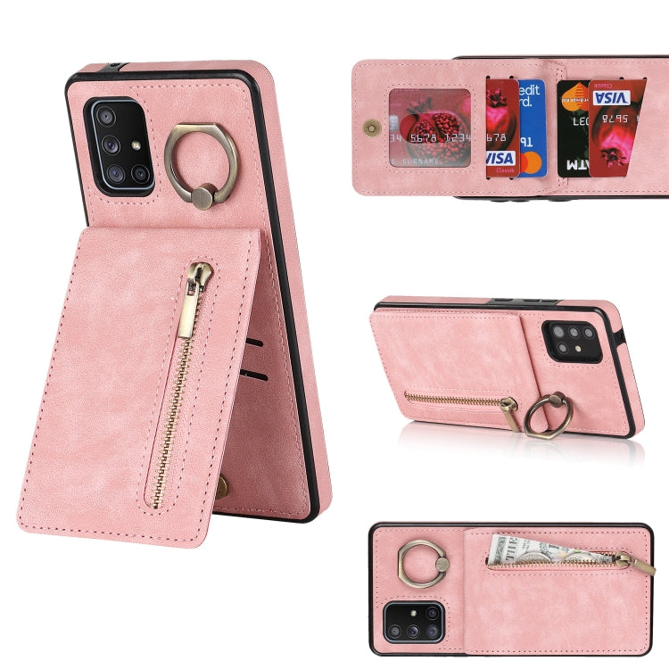 For Samsung Galaxy A71 5G Retro Ring and Zipper RFID Card Slot Phone Case