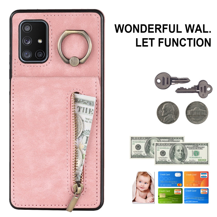 For Samsung Galaxy A71 5G Retro Ring and Zipper RFID Card Slot Phone Case