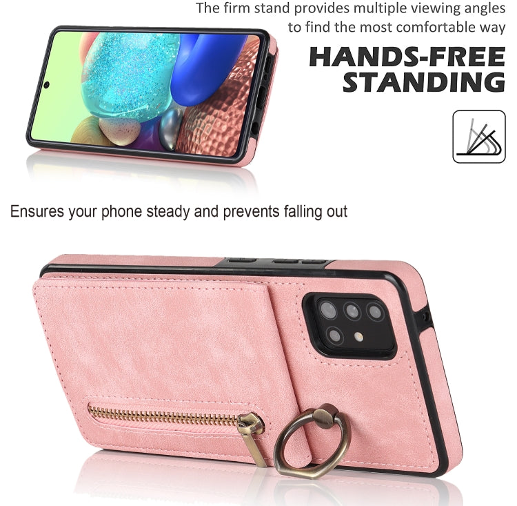 For Samsung Galaxy A71 5G Retro Ring and Zipper RFID Card Slot Phone Case