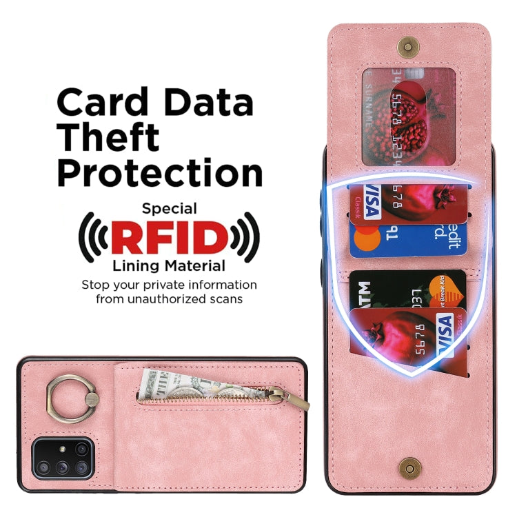 For Samsung Galaxy A71 5G Retro Ring and Zipper RFID Card Slot Phone Case