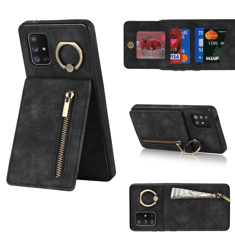 For Samsung Galaxy A71 5G Retro Ring and Zipper RFID Card Slot Phone Case