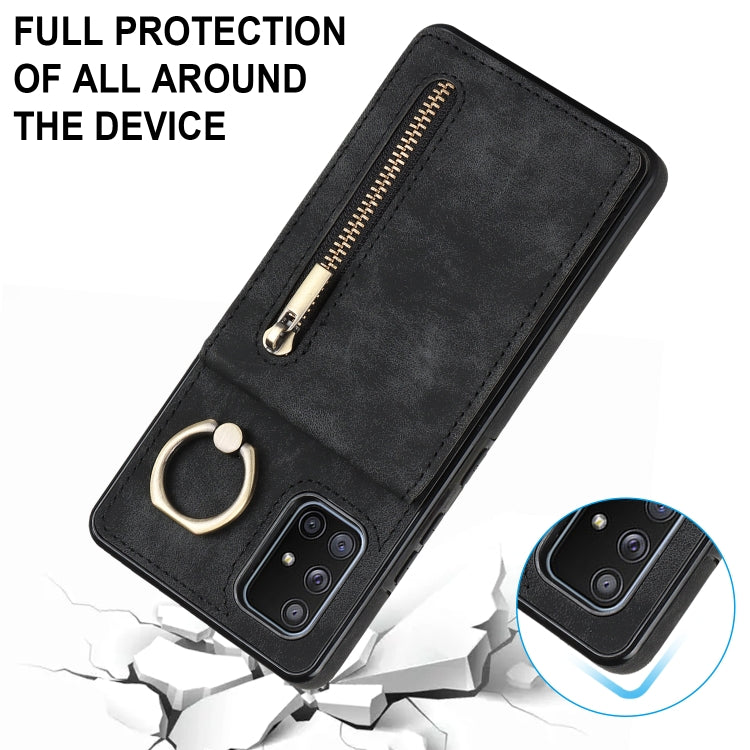 For Samsung Galaxy A71 5G Retro Ring and Zipper RFID Card Slot Phone Case