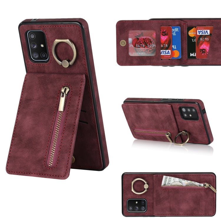 For Samsung Galaxy A71 5G Retro Ring and Zipper RFID Card Slot Phone Case