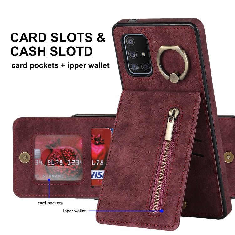 For Samsung Galaxy A71 5G Retro Ring and Zipper RFID Card Slot Phone Case
