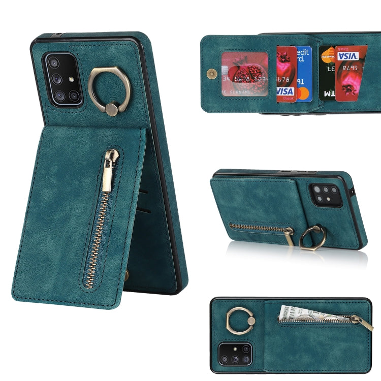For Samsung Galaxy A71 5G Retro Ring and Zipper RFID Card Slot Phone Case