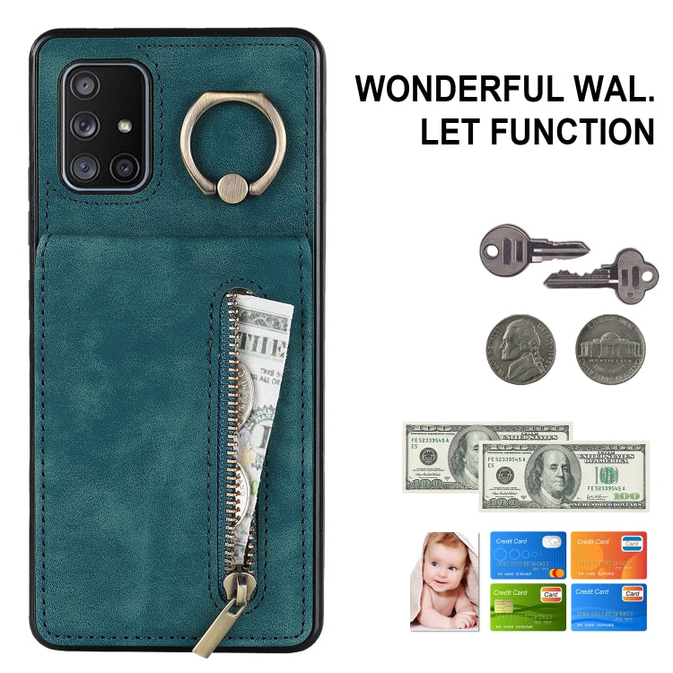 For Samsung Galaxy A71 5G Retro Ring and Zipper RFID Card Slot Phone Case