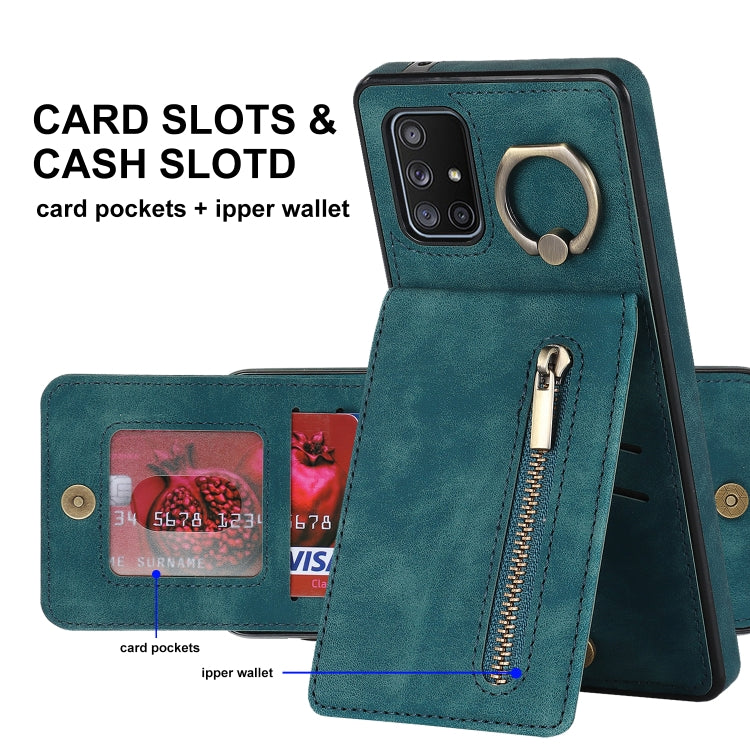For Samsung Galaxy A71 5G Retro Ring and Zipper RFID Card Slot Phone Case