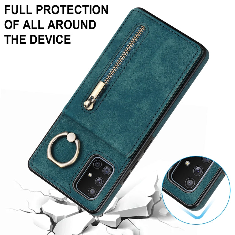 For Samsung Galaxy A71 5G Retro Ring and Zipper RFID Card Slot Phone Case