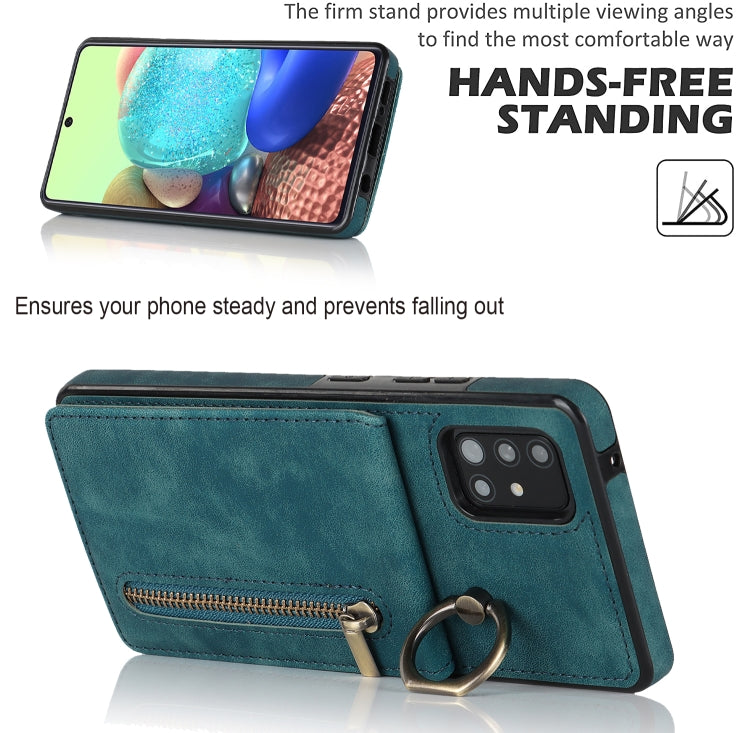 For Samsung Galaxy A71 5G Retro Ring and Zipper RFID Card Slot Phone Case