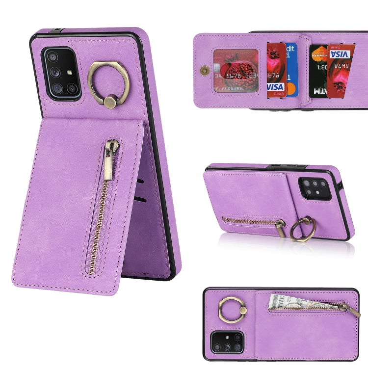 For Samsung Galaxy A71 5G Retro Ring and Zipper RFID Card Slot Phone Case