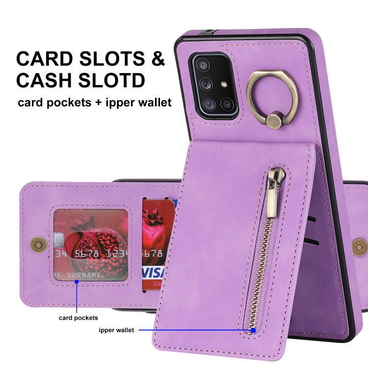 For Samsung Galaxy A71 5G Retro Ring and Zipper RFID Card Slot Phone Case