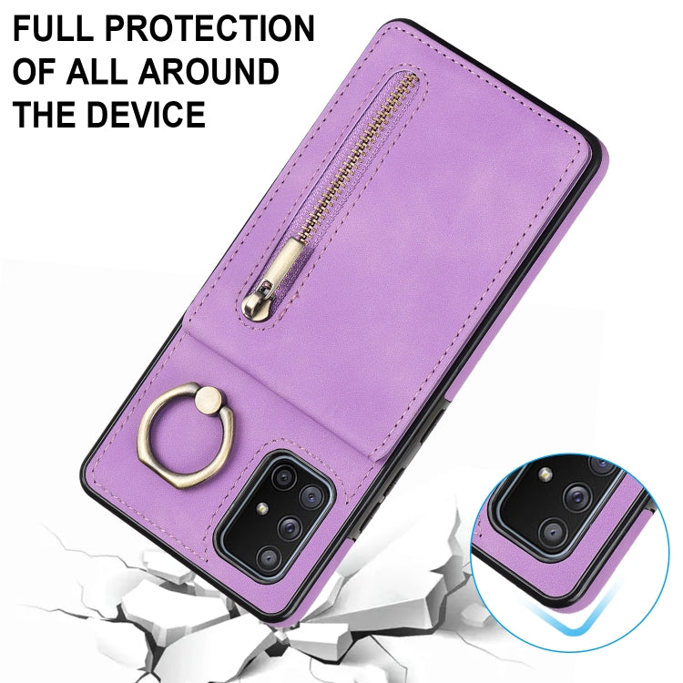 For Samsung Galaxy A71 5G Retro Ring and Zipper RFID Card Slot Phone Case