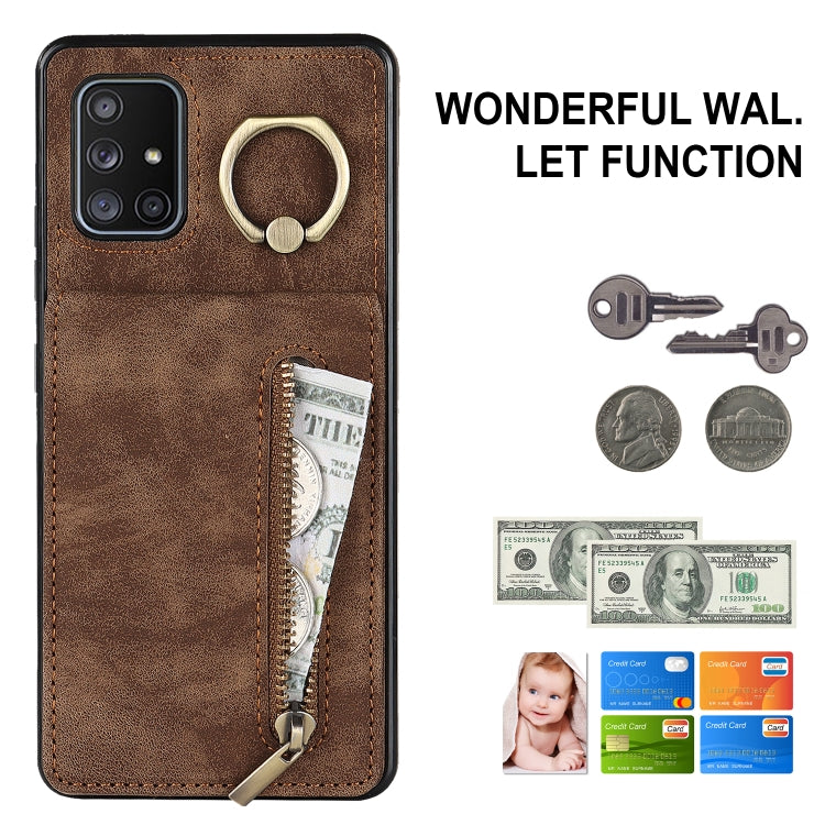 For Samsung Galaxy A71 5G Retro Ring and Zipper RFID Card Slot Phone Case