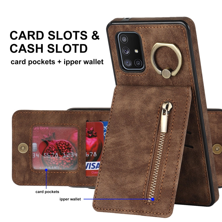 For Samsung Galaxy A71 5G Retro Ring and Zipper RFID Card Slot Phone Case