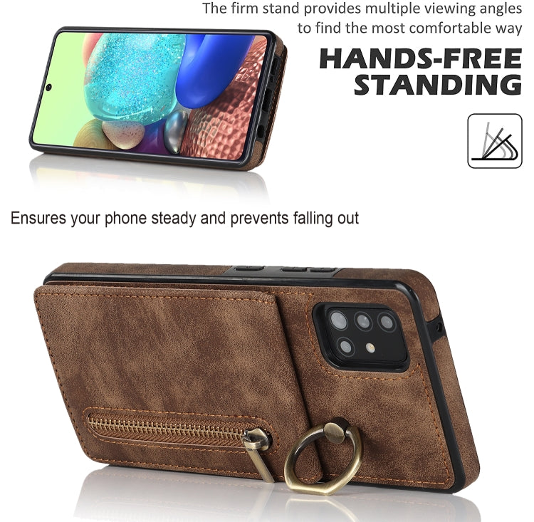 For Samsung Galaxy A71 5G Retro Ring and Zipper RFID Card Slot Phone Case