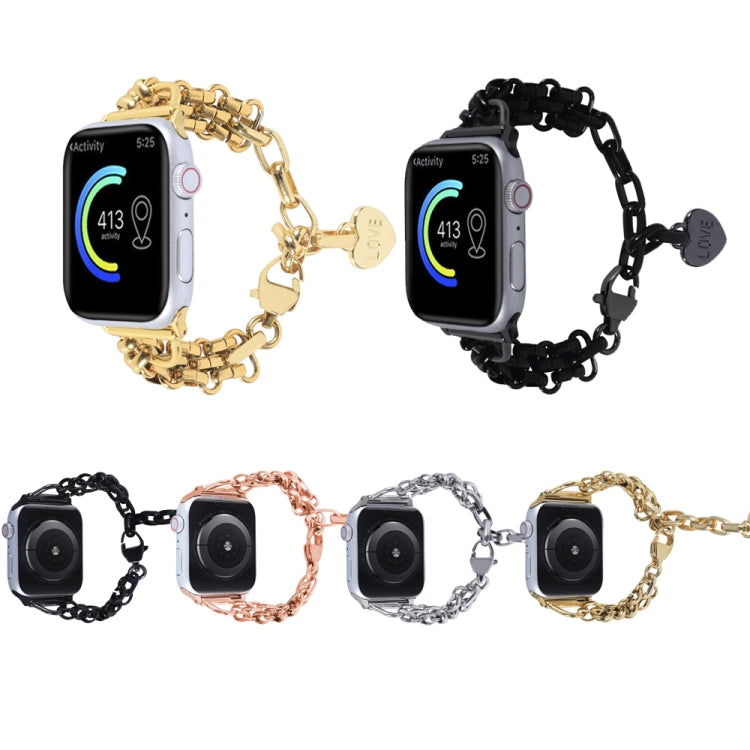 Stainless Steel Three Row Chain Watch Band For Apple Watch Ultra 49mm&Watch Ultra 2 49mm / Series 9&8&7 45mm / SE 3&SE 2&6&SE&5&4 44mm / 3&2&1 42mm