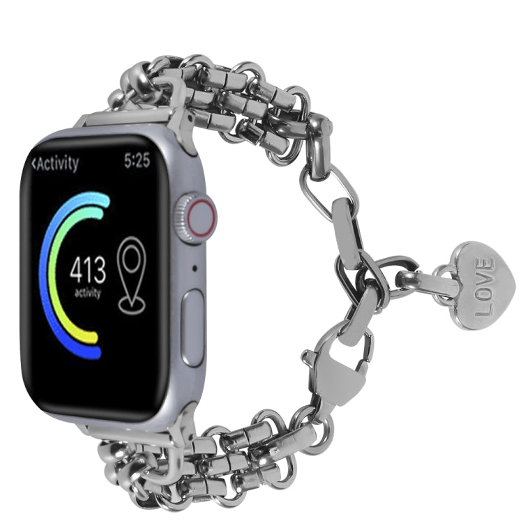 Stainless Steel Three Row Chain Watch Band For Apple Watch Series 9&8&7 41mm / SE 3&SE 2&6&SE&5&4 40mm / 3&2&1 38mm