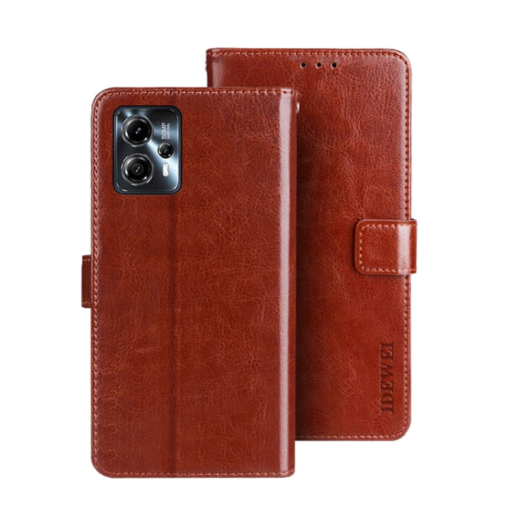 For Motorola Moto G23/G13 idewei Crazy Horse Texture Leather Phone Case with Holder