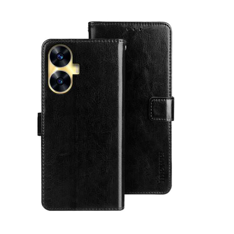 For Realme C55 4G idewei Crazy Horse Texture Leather Phone Case with Holder