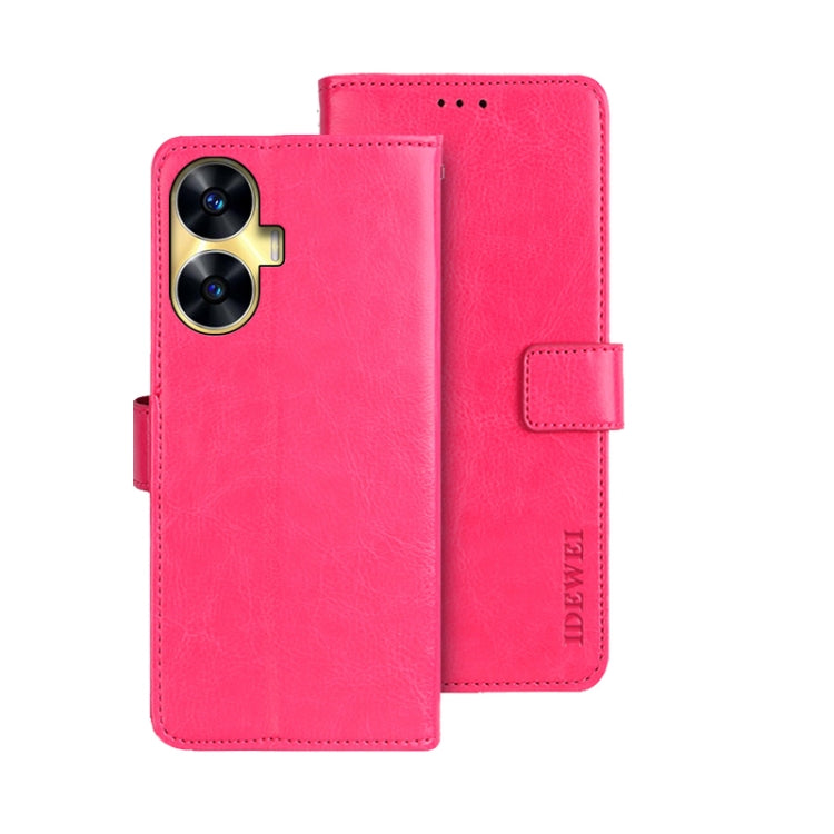 For Realme C55 4G idewei Crazy Horse Texture Leather Phone Case with Holder