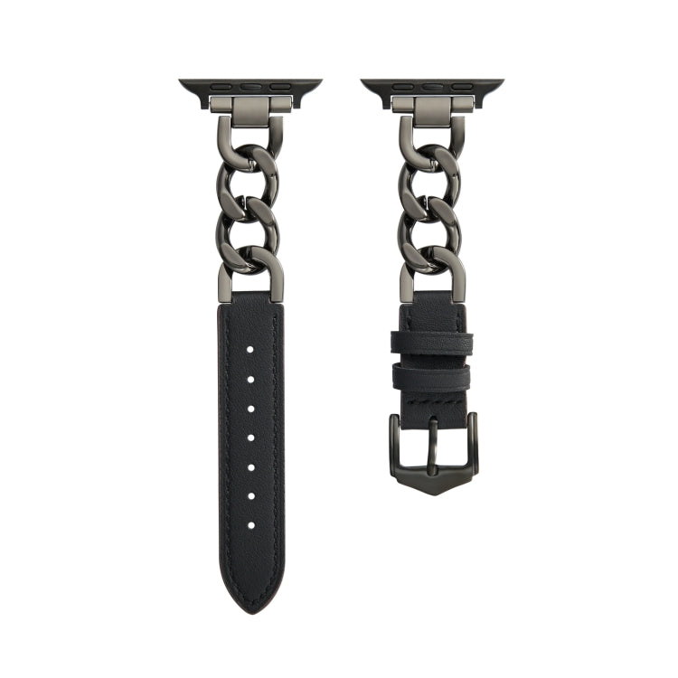 Chain + Leather Watch Band For Apple Watch Ultra 49mm&Watch Ultra 2 49mm / Series 9&8&7 45mm / SE 3&SE 2&6&SE&5&4 44mm / 3&2&1 42mm