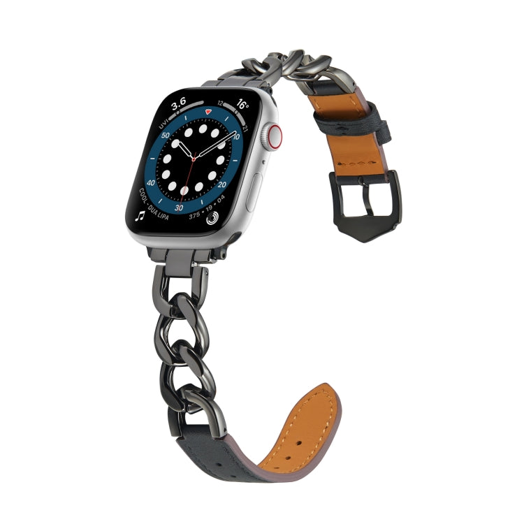 Chain + Leather Watch Band For Apple Watch Ultra 49mm&Watch Ultra 2 49mm / Series 9&8&7 45mm / SE 3&SE 2&6&SE&5&4 44mm / 3&2&1 42mm