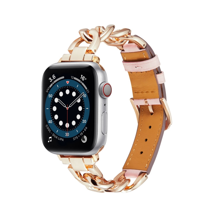 Chain + Leather Watch Band For Apple Watch Ultra 49mm&Watch Ultra 2 49mm / Series 9&8&7 45mm / SE 3&SE 2&6&SE&5&4 44mm / 3&2&1 42mm