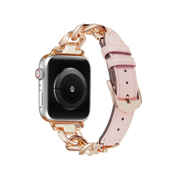 Chain + Leather Watch Band For Apple Watch Ultra 49mm&Watch Ultra 2 49mm / Series 9&8&7 45mm / SE 3&SE 2&6&SE&5&4 44mm / 3&2&1 42mm