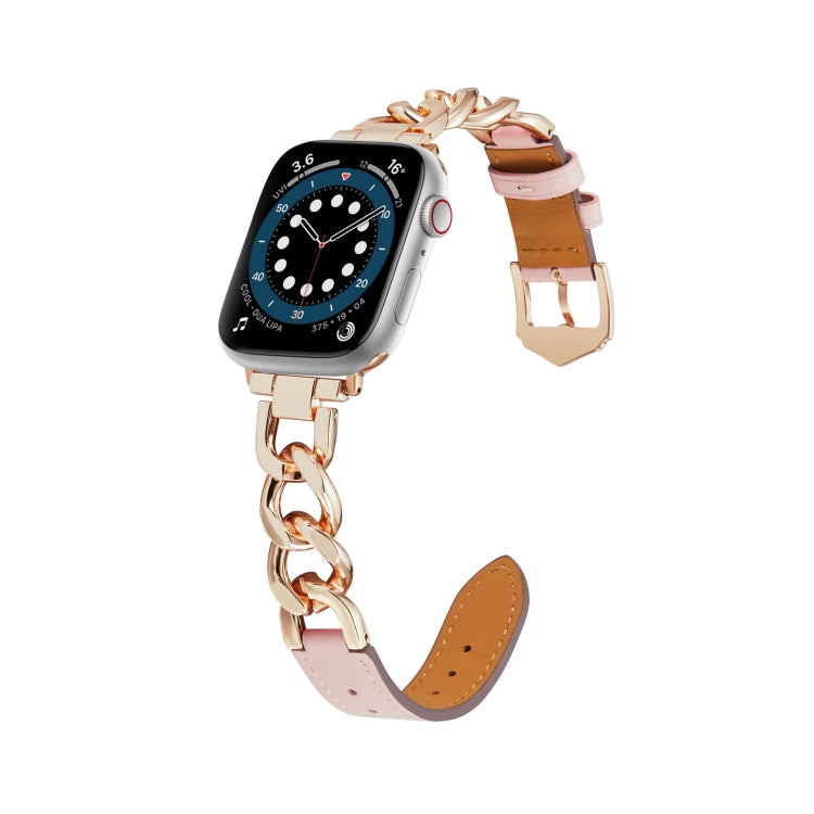Chain + Leather Watch Band For Apple Watch Ultra 49mm&Watch Ultra 2 49mm / Series 9&8&7 45mm / SE 3&SE 2&6&SE&5&4 44mm / 3&2&1 42mm